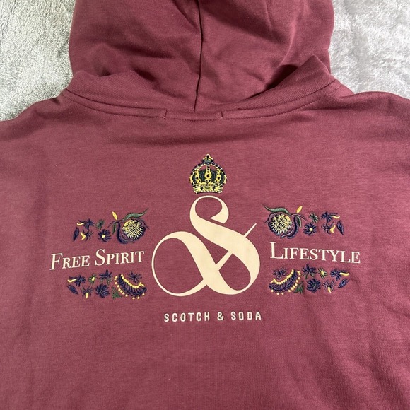 Scotch & Soda Red Wine Relaxed Fit Fleece Graphic‎ Hoodie (Size L) New With Tags - Picture 5 of 8